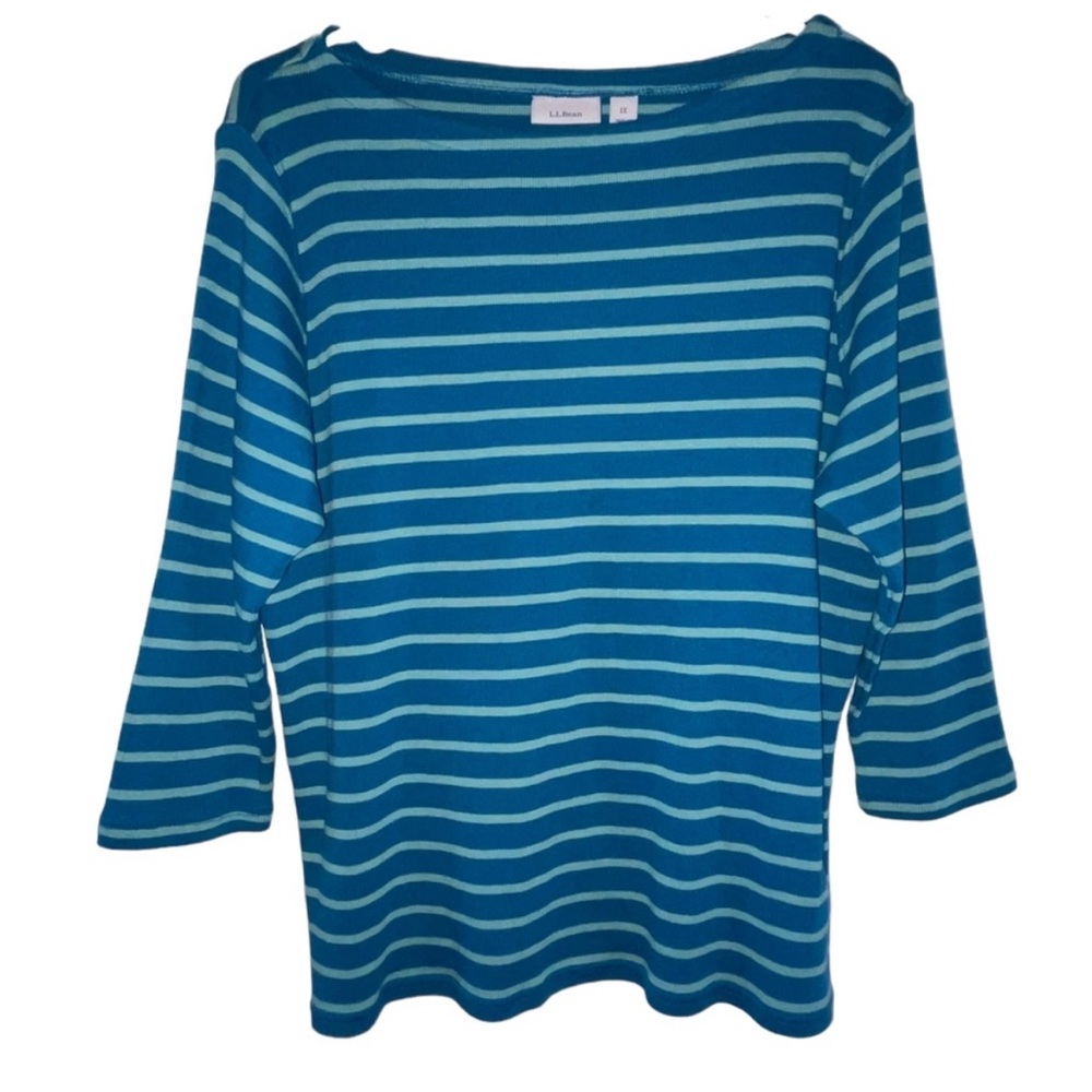 LL Bean Plus Size 3X Boat Neck 3/4 Sleeve Striped Women’s Top Teal Turquoise